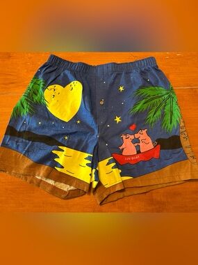 Vintage 1990s Luv Boat Pig Print Cotton Boxer Shorts Retro Novelty Loungewear. L
